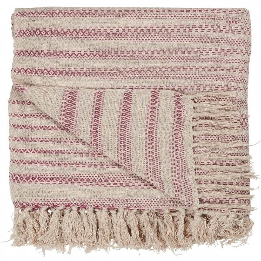 Ib Laursen Bomuldsplaid Creme/Rosa 130x160 cm