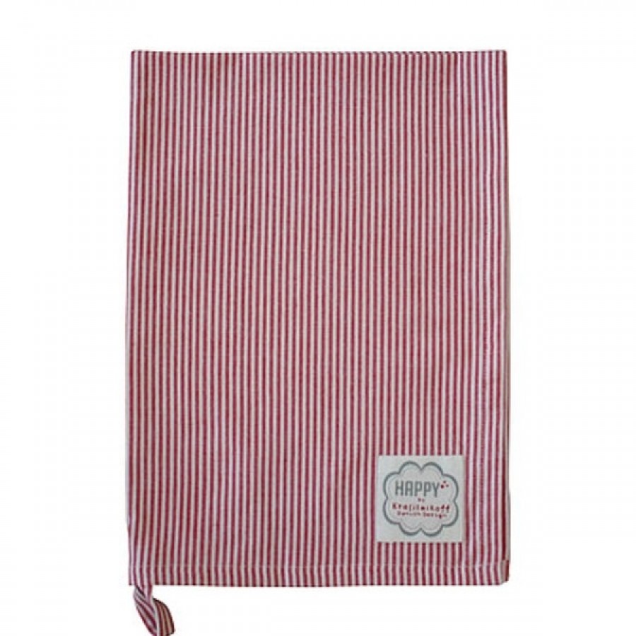 Krasilnikoff Viskestykker Tynd Strib Rød/hvid 50x70 cm